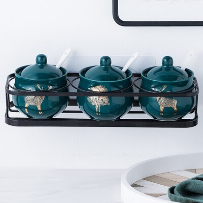 Green Color Forest Ocean Style Sugar Bowl Home Kitchen Set Ceramica Salt Condiment Pot Jars: Design 4