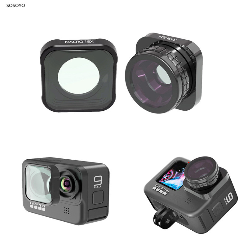 Filtro de lente ojo de pez gran angular y 15X filtros de lente Macro de primer plano cubierta protectora de repuesto para Cámara de Acción Gopro 10 9