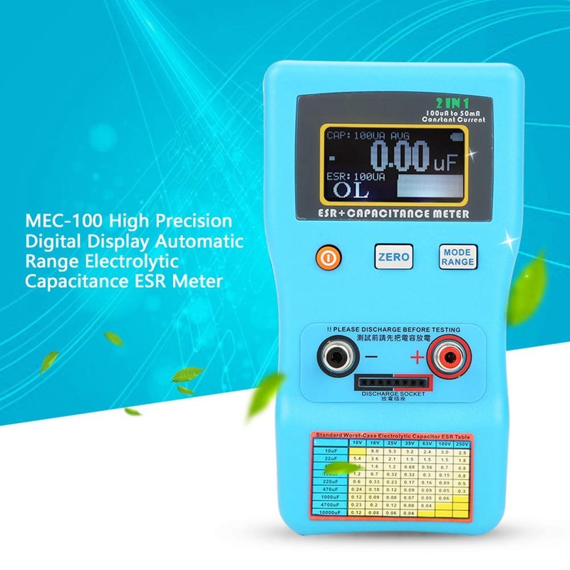 MEC-100 Capacitor Meter, High Precision Digital Display Automatic Range Electrolytic Capacitance ESR Meter,Capacitor Meter Teste