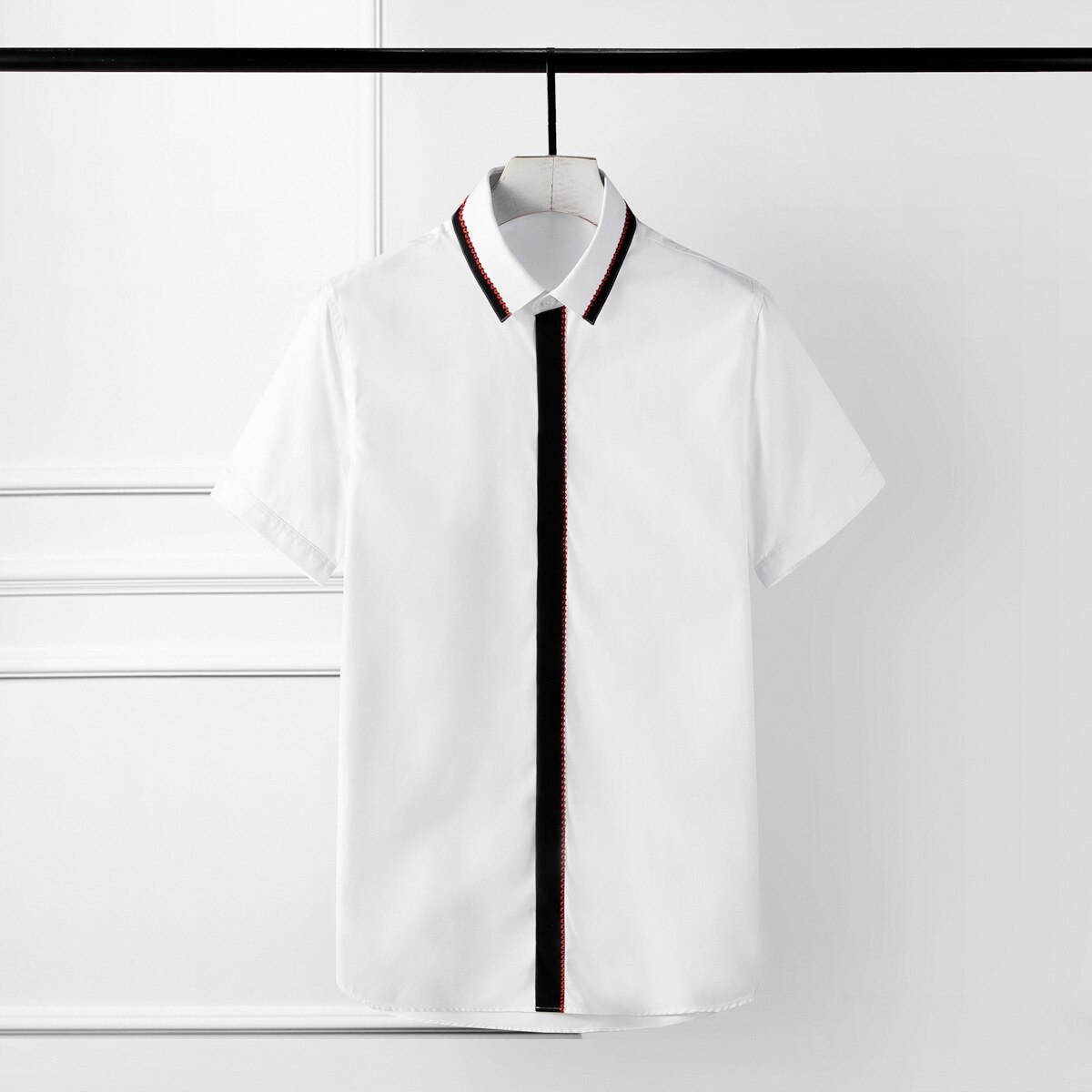 Minglu sort hvid splejsning herreskjorter kontrastfarve broderi kortærmede herre kjole skjorter plus størrelse 3xl 4xl festskjorter mand
