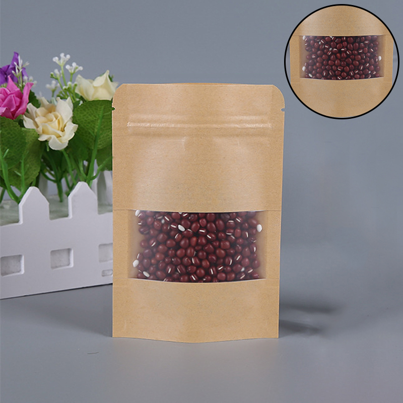 1PC Kraft Paper Round Angle Open Plastic Seal Package Bags Dried Fruit Nuts Retail Food Storage Bags 11 Size