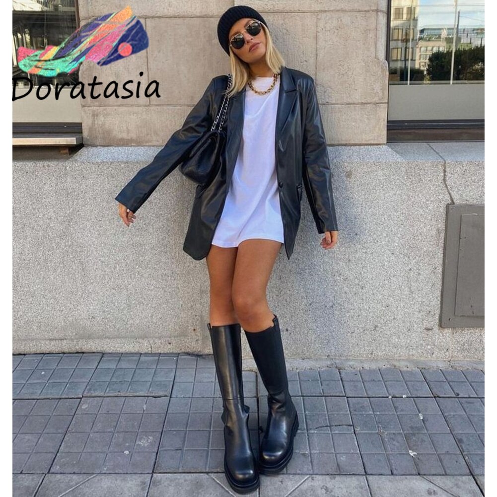 herbst Neue Luxus Mitte-kalb Stiefel Frauen Kühlen Hohe Plattform Stiefel Keile Schuhe Frau