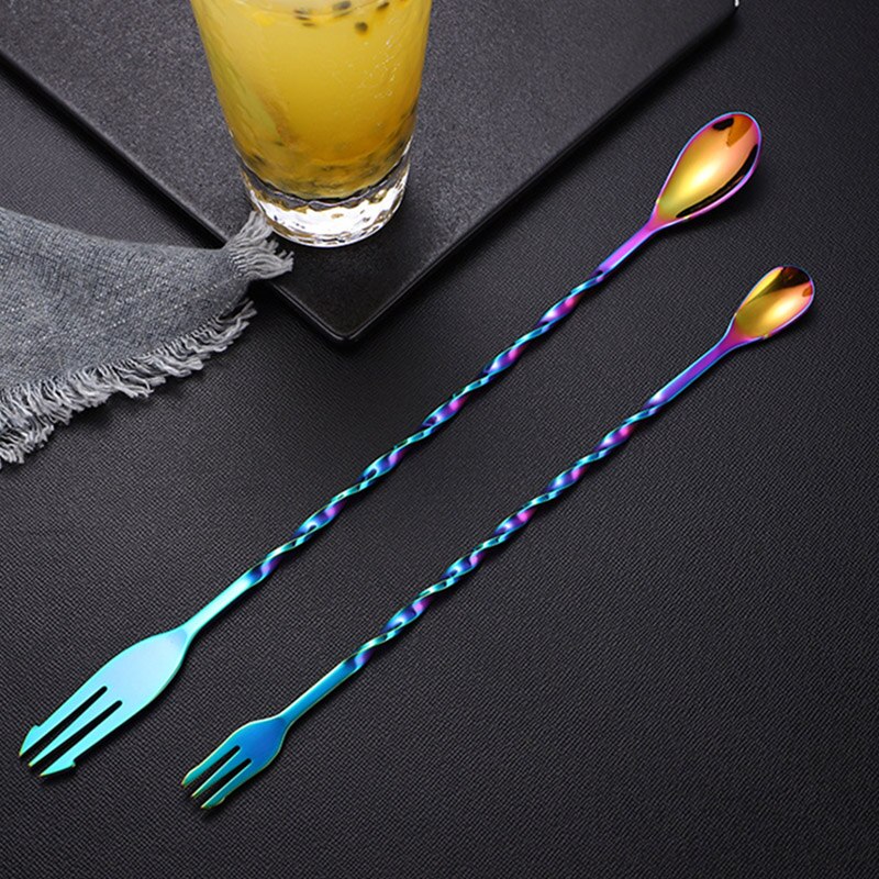 Mixerbar cocktail i rostfritt stål med dubbla ändar kort/lång omrörande blandningssked för hemmarestaurang bdf 99