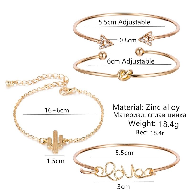 Einstellbare Kristall LIEBE Armbinde einstellen für Frauen Gold Farbe knapp Kaktus Ketten Armreif Boho Öffnung Armreifen Schmuck