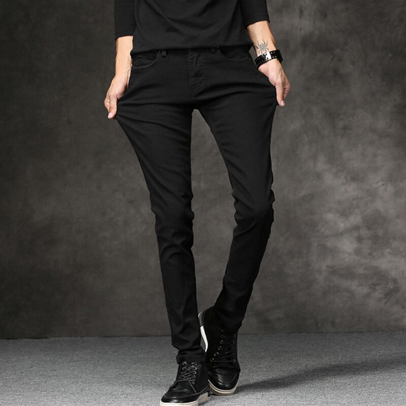 Korean Style Men Jeans Stretch Black Color Casual Pencil Pants Elastic Tight Trousers Streetwear Narrow Skinny Jeans Men