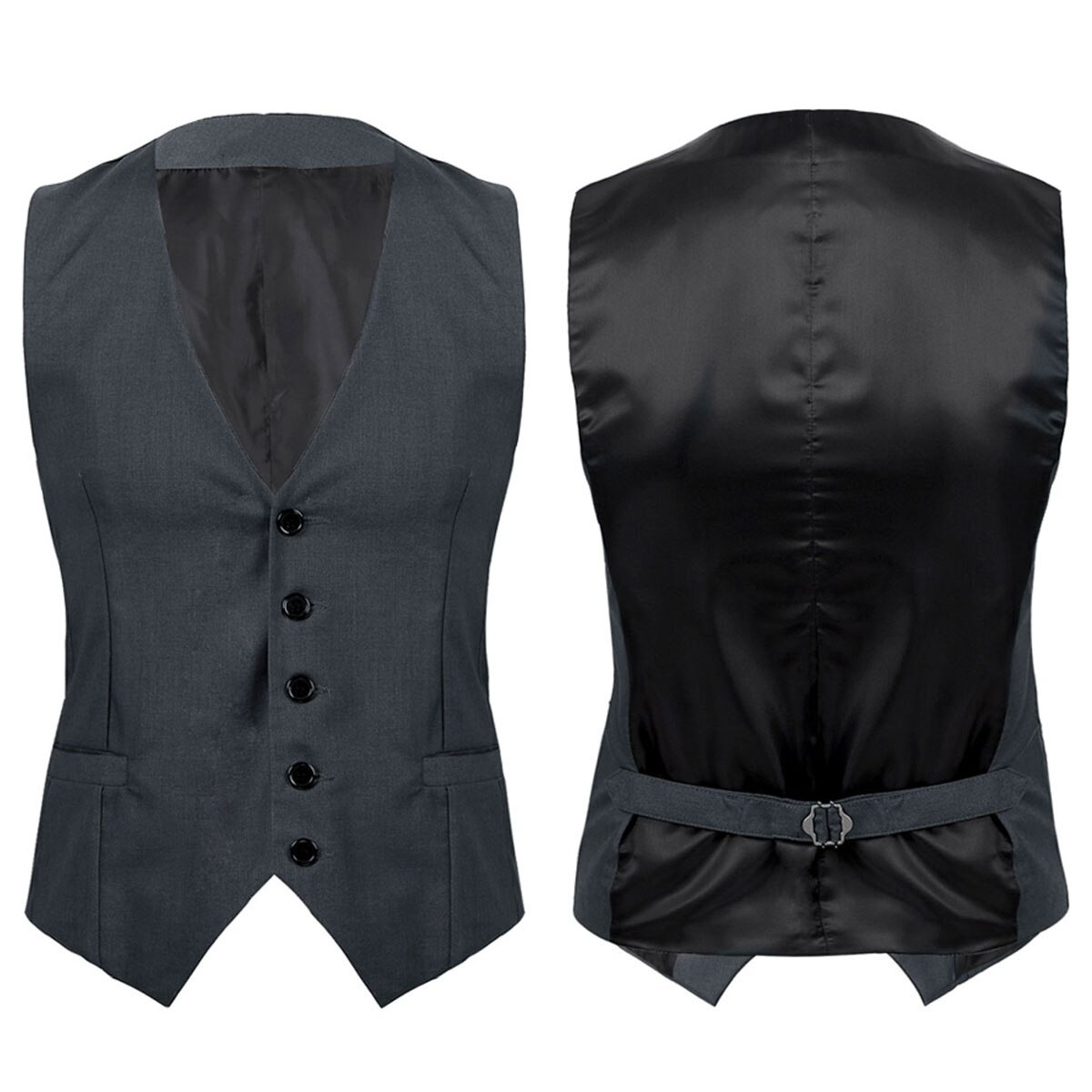 Mens Suit Vest Casual Businees Waistcoat V Neck Sleeveless Slim Fit Vest Jacket For Wedding Workdays Graduation Prom: Gery / 2XL