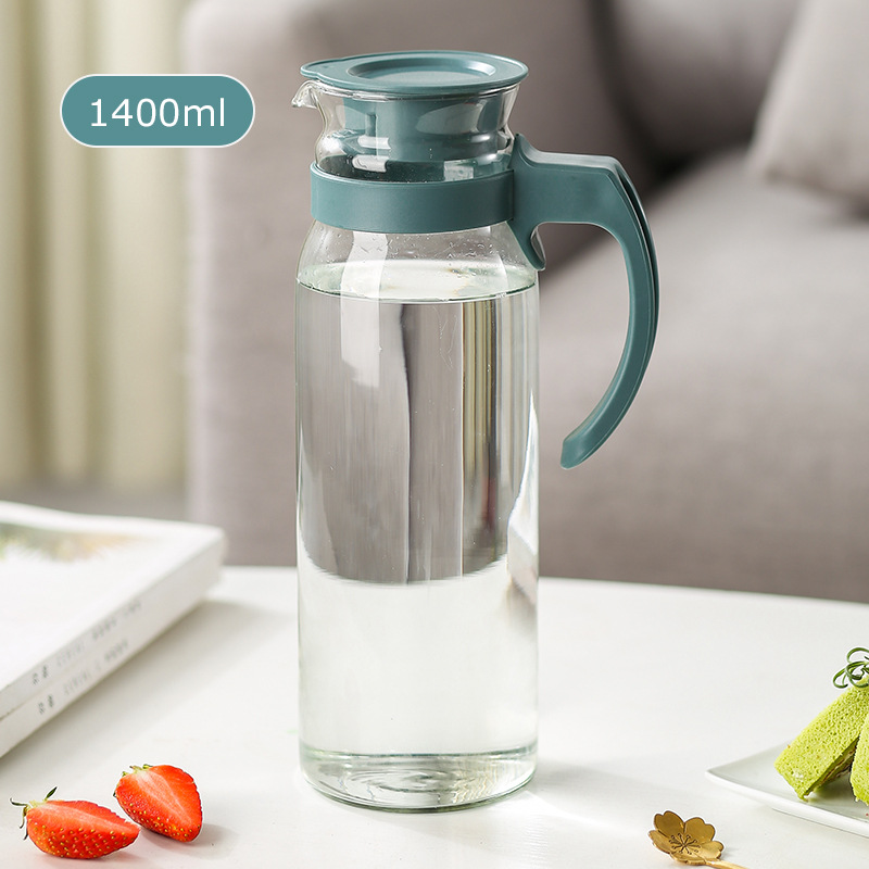 GF Glass Water Pitcher with Lid and Handle Heat Resistant Glass Carafe Pitcher for Tea,Juice,Milk,Cold Beverage dispenser: 1400ml