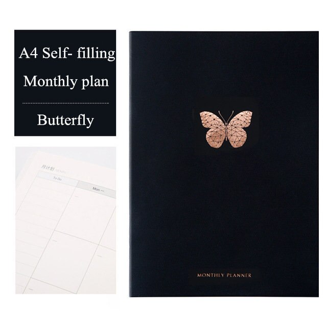 Organizer A4 Planner Notebook Tijdschriften Diy 365 Dagen Plan Note Boek Kawaii Wekelijkse Maandelijkse Schema Notepad Briefpapier: Butterfly