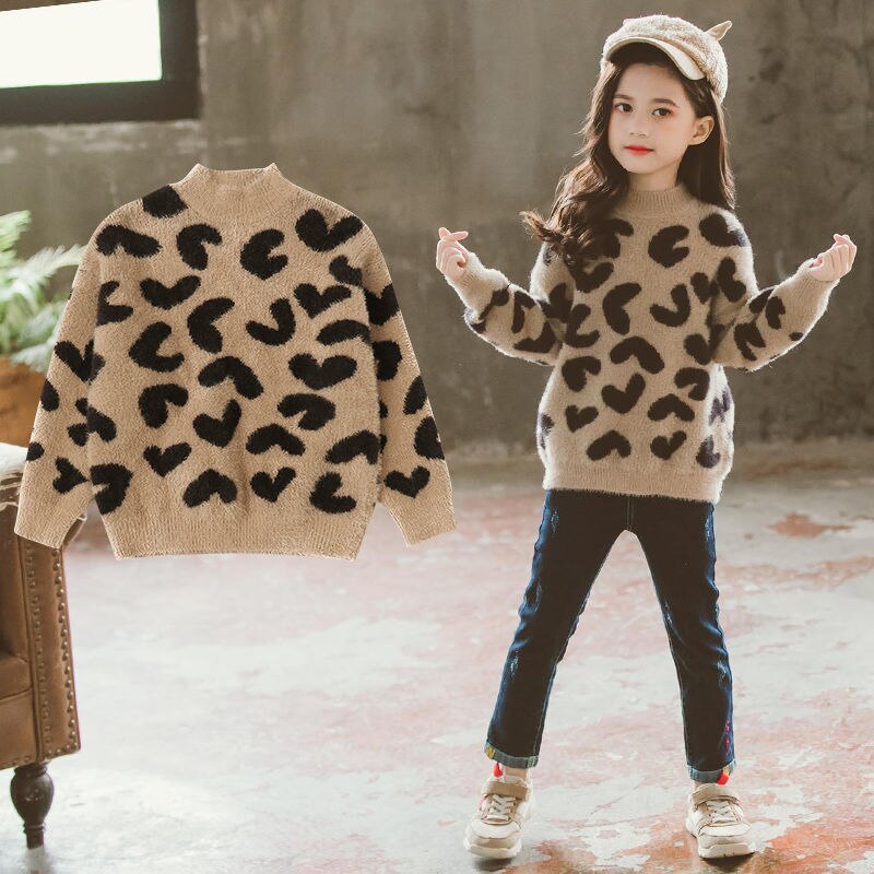 Pull en velours doux à motif léopard pour fille, tricot , tenue de sport pour bébé, Boutique, printemps-automne