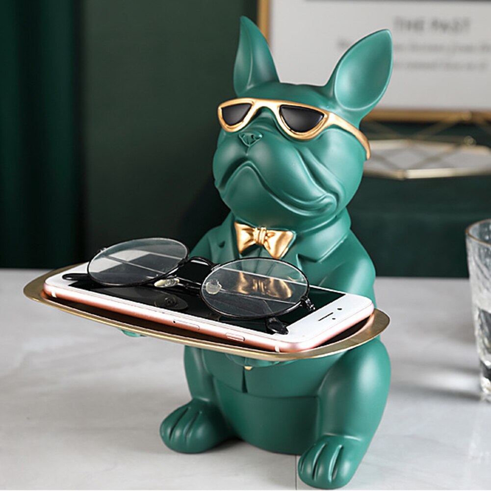 Nórdico francês bulldog escultura estátua do cão estátua de armazenamento jóias mesa decoração presente cinto placa óculos bandeja casa arte estátuas
