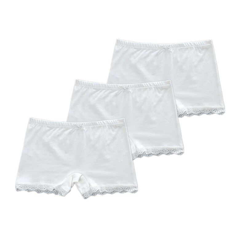 Pantalones cortos de seguridad de verano para niñas, ropa transpirable de algodón, pantalones cortos de encaje, 3 uds./lote: White