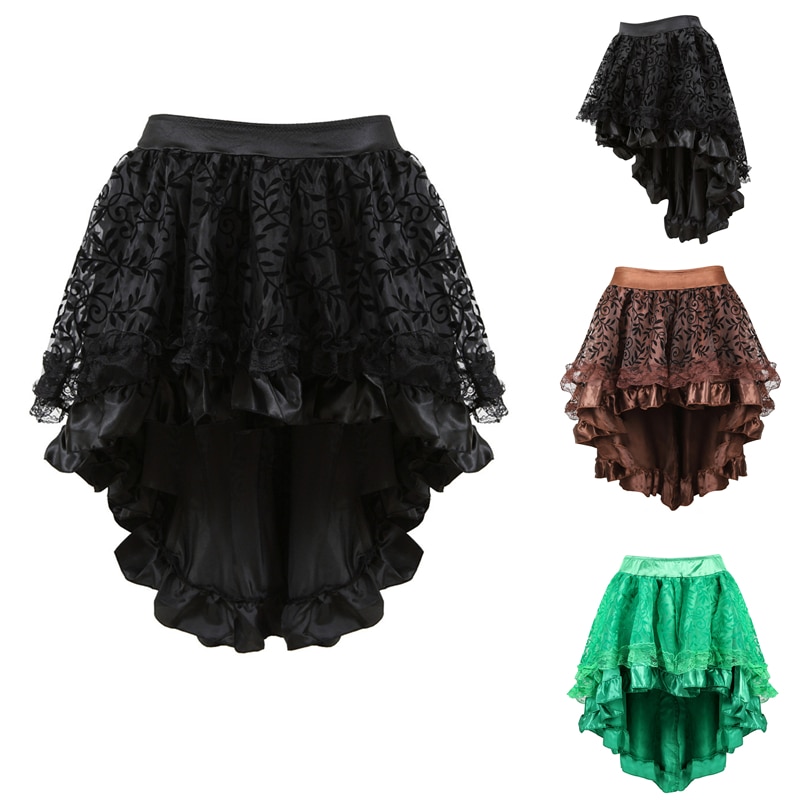 Vrouw Vintage Lace Up Rok Middeleeuwse Gotische Stijl Paleis Prinses Nobele Onregelmatige Hight Taille Ruche Rits Feestavond Rokken