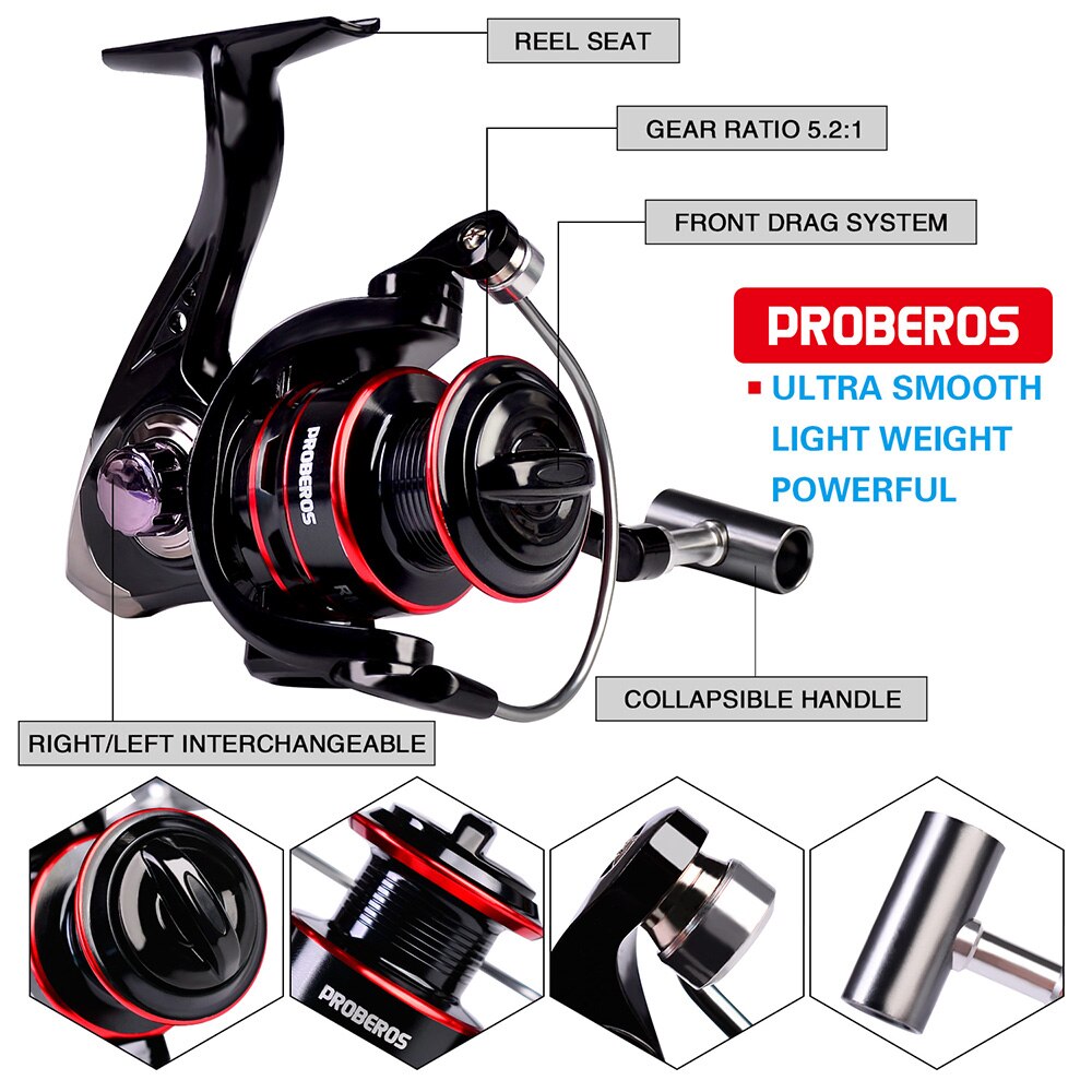 PROBEROS 1.8m-3.6m Telescopic Casting Fishing Combo Portable Ultralight Rod and 5.2:1 Gear Ratio Fishing Reel Fishing Tackle Kit