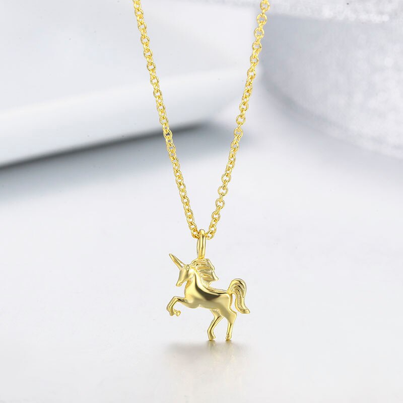 Carino piccolo ciondolo con ciondolo unicorno in argento Sterling 925 collana girocollo corta donna ragazza cavallo catena gioielli kolye collier regalo