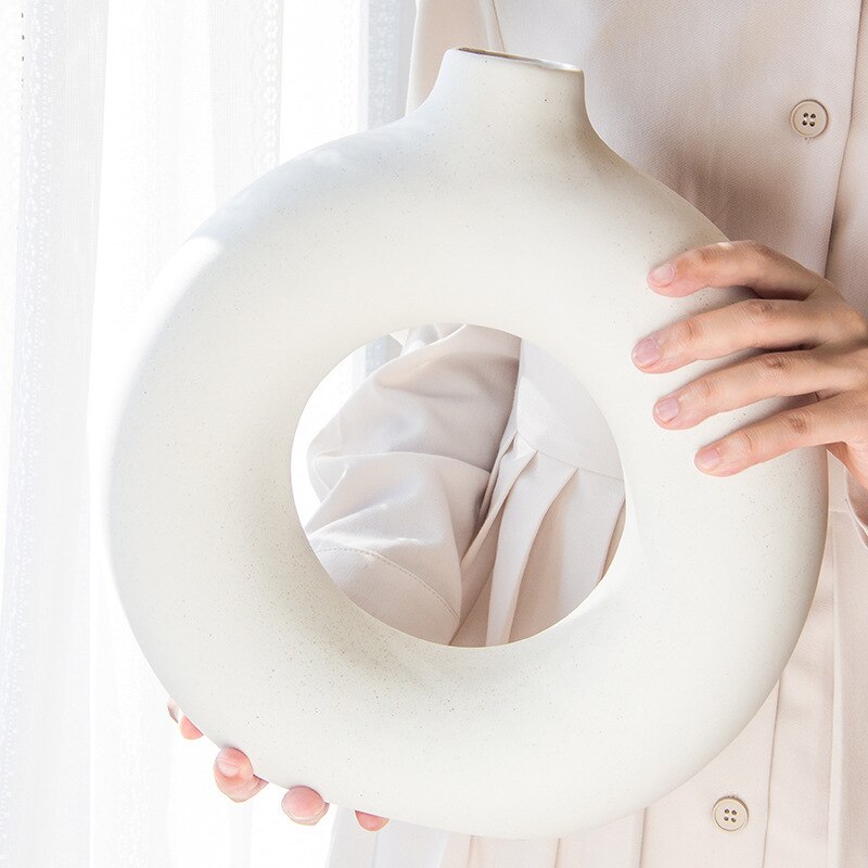 Nordic Circulaire Holle Keramische Vaas Donuts Bloempot Woondecoratie Accessoires Office Desktop Woonkamer Interieur Decor