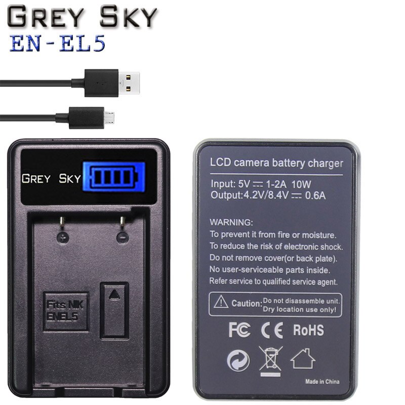 EN-EL5 EN EL5 ENEL5 batería + cargador USB LCD para NIKON Coolpix P530 P520 P510 P100 P500 P5100 P5000 P6000: 1 charger