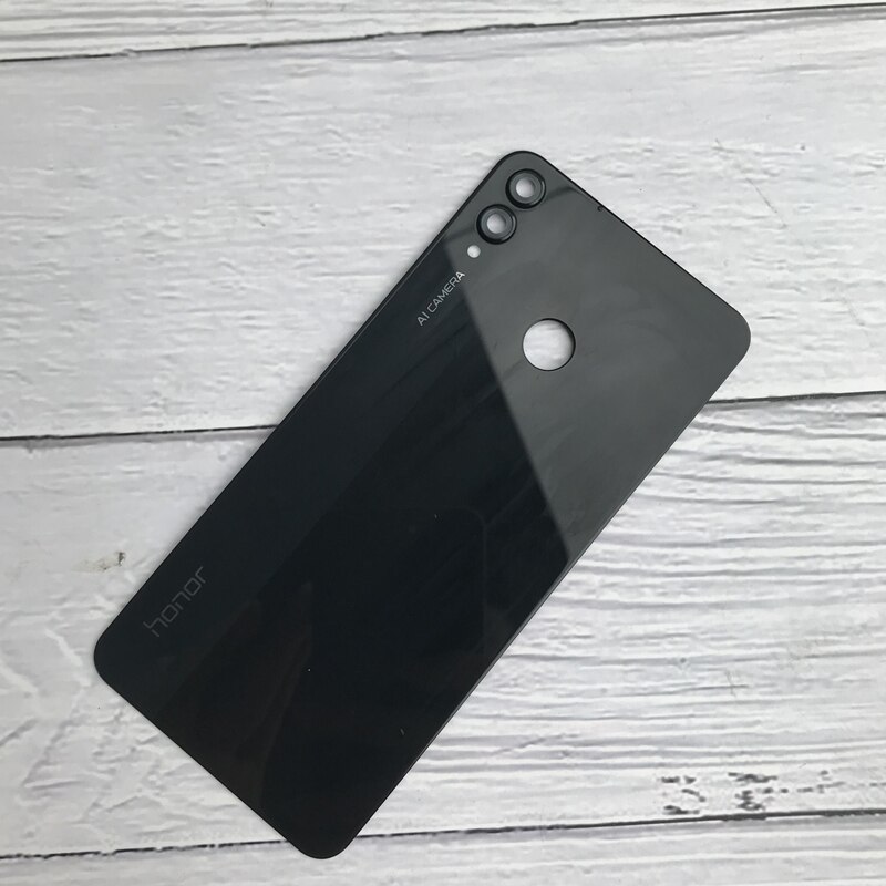 Capa de vidro traseira para huawei honor 8x bateria capa traseira habitação porta painel caso para honor 8x bateria capa com câmera lente: Black With Lens
