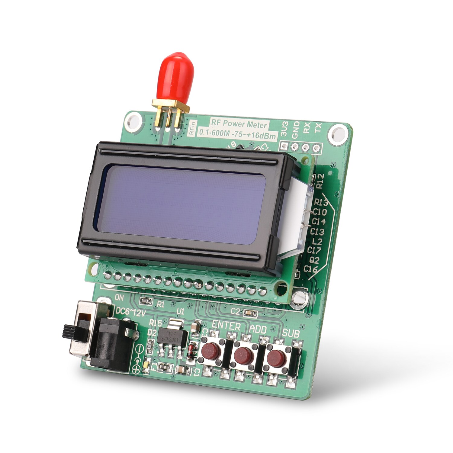 Módulo medidor de potencia RF con pantalla Digital de retroiluminación LCD-75 ~ + 16dBm 0,1-600MHz medidor de potencia RF con valor de atenuación por radiofrecuencia