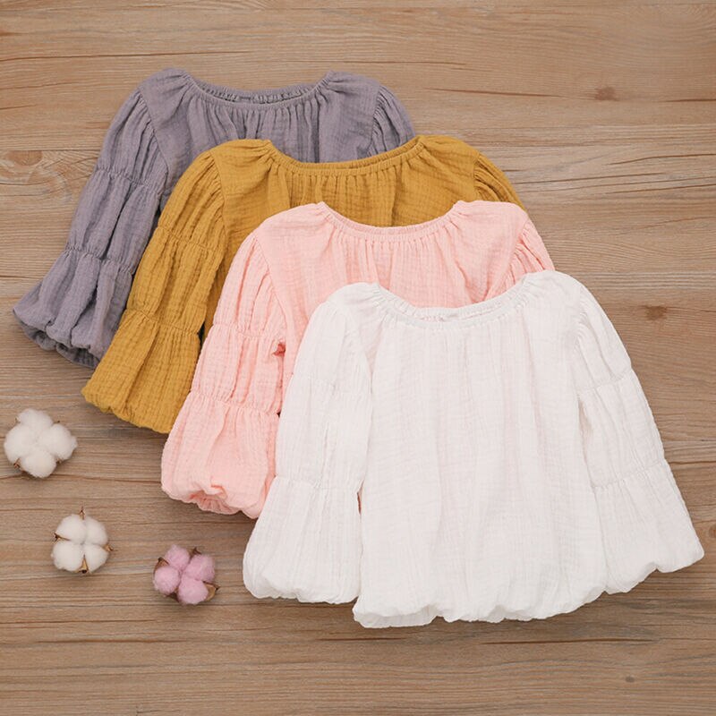 Usa newborn baby girls lanternärm toppar skjortor blus varma kläder med rund hals