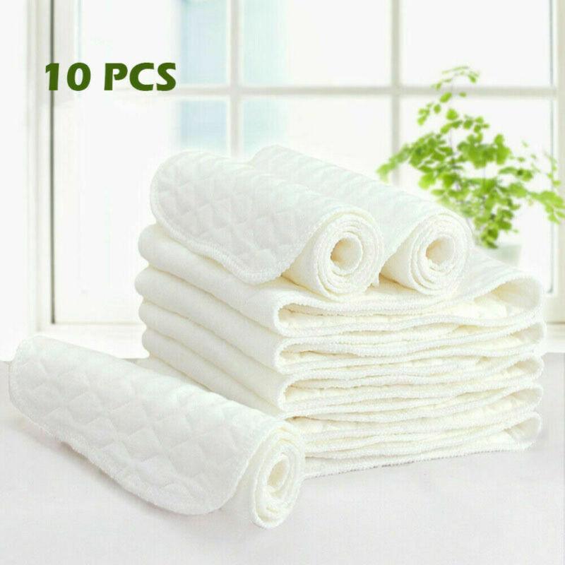 Pañales de algodón ecológico de 3 capas, insertos de tela para bebé suaves y transpirables, lavables y reutilizables, 10 unids/lote