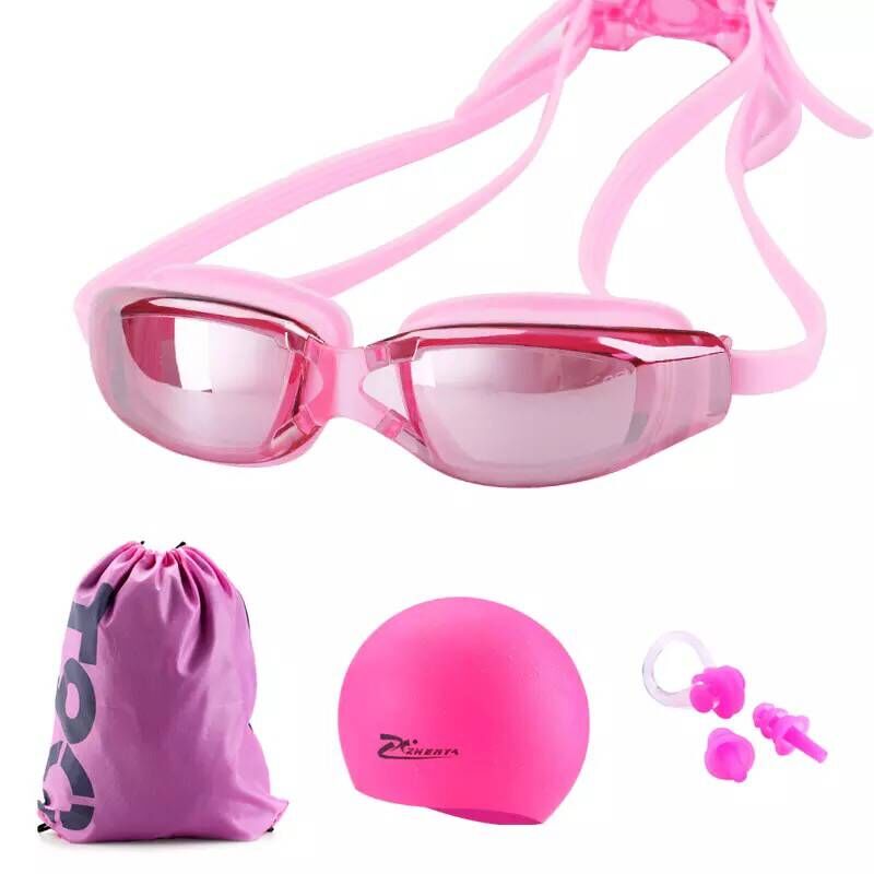 Närsynthet simglasögon dioptri vuxna anti-fog dykglasögon män kvinnor recept vattentät silikon pool simglasögon: Rosa uppsättning  (0)