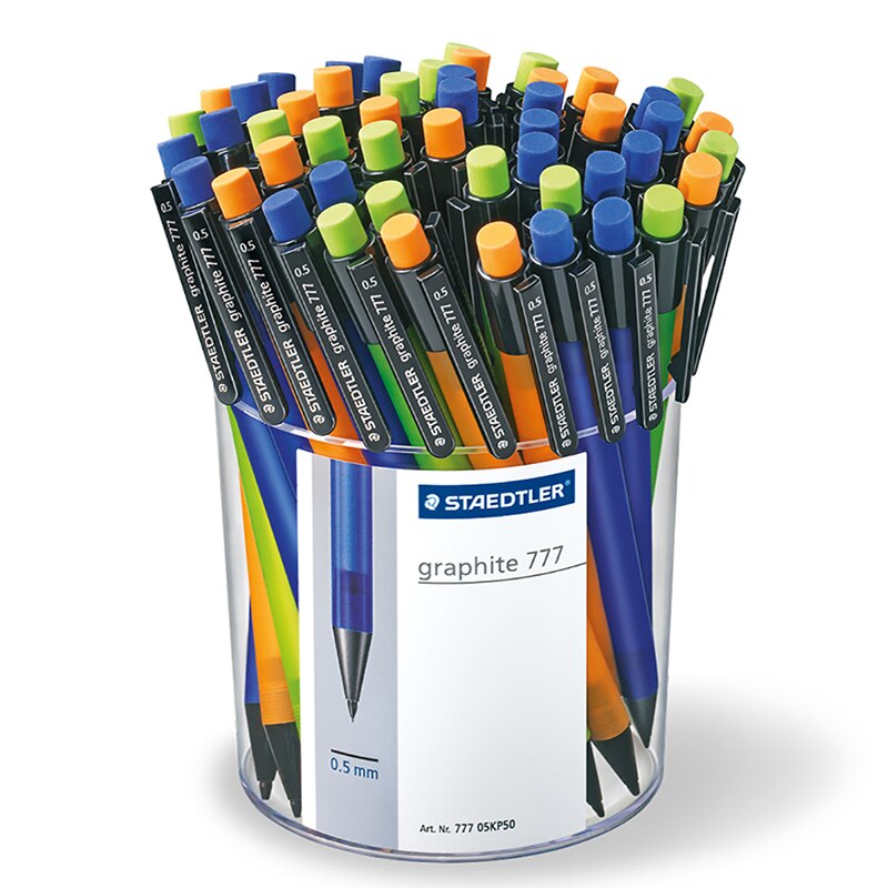 6 stk tysk staedtler automatisk blyant 0.5mm studerende skriver 777 frostet gennemsigtig penneholder bevægelig blyant iført gummi