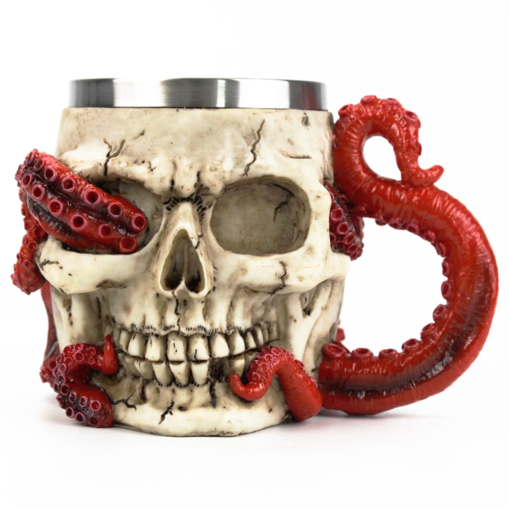 Schedel Mok Verslonden Octopus Schedel Tankard 304 Roestvrij Staal Binnenste Koffie Bier Mokken Cup Beste Halloween 400ml