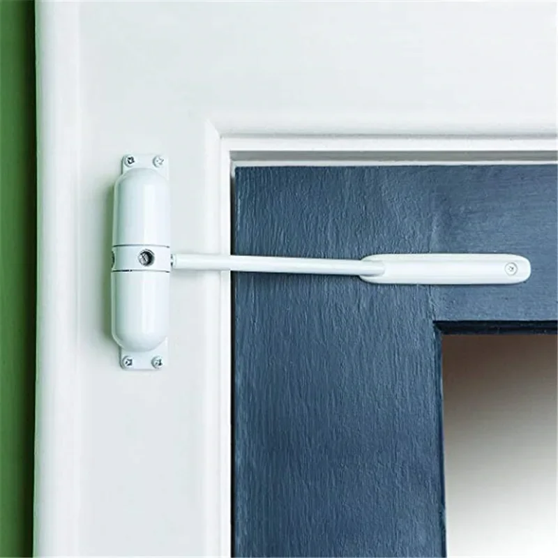 Superfície ajustável Montada Automatic Spring Closing Door Closer, Fire Rated Door Stopper, Door Hardware, White Zinc Alloy, 20-70kg