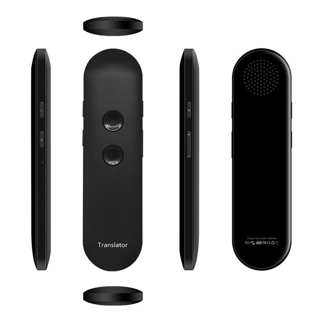 Mini traductor de voz T4 instantáneo, en tiempo Real, dos vías, Bluetooth, 42 idiomas, traducción para viajes de negocios, venta: Negro