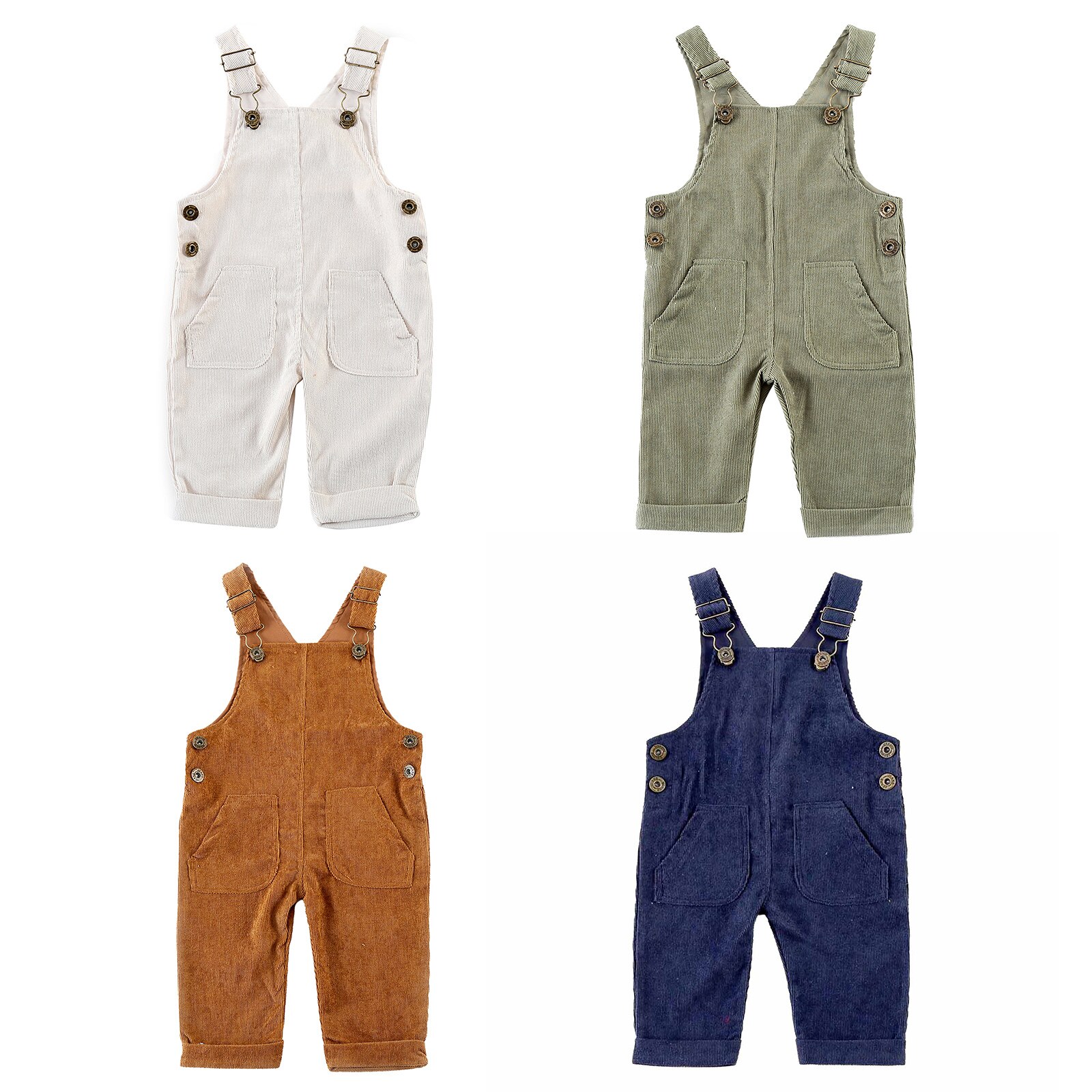 Peto Vintage liso para niños y niñas, pantalones con tirantes informales de PANA con botones de Metal, prendas de vestir 9M-3T