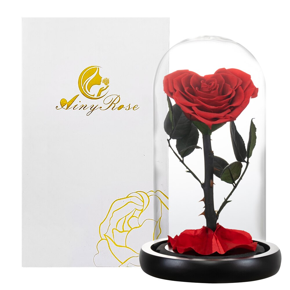 AINYROSE Heart Shaped Preserved Rose Beauty and The Beast Eternal Rose Wedding Artificial Flowers Valentine Christmas