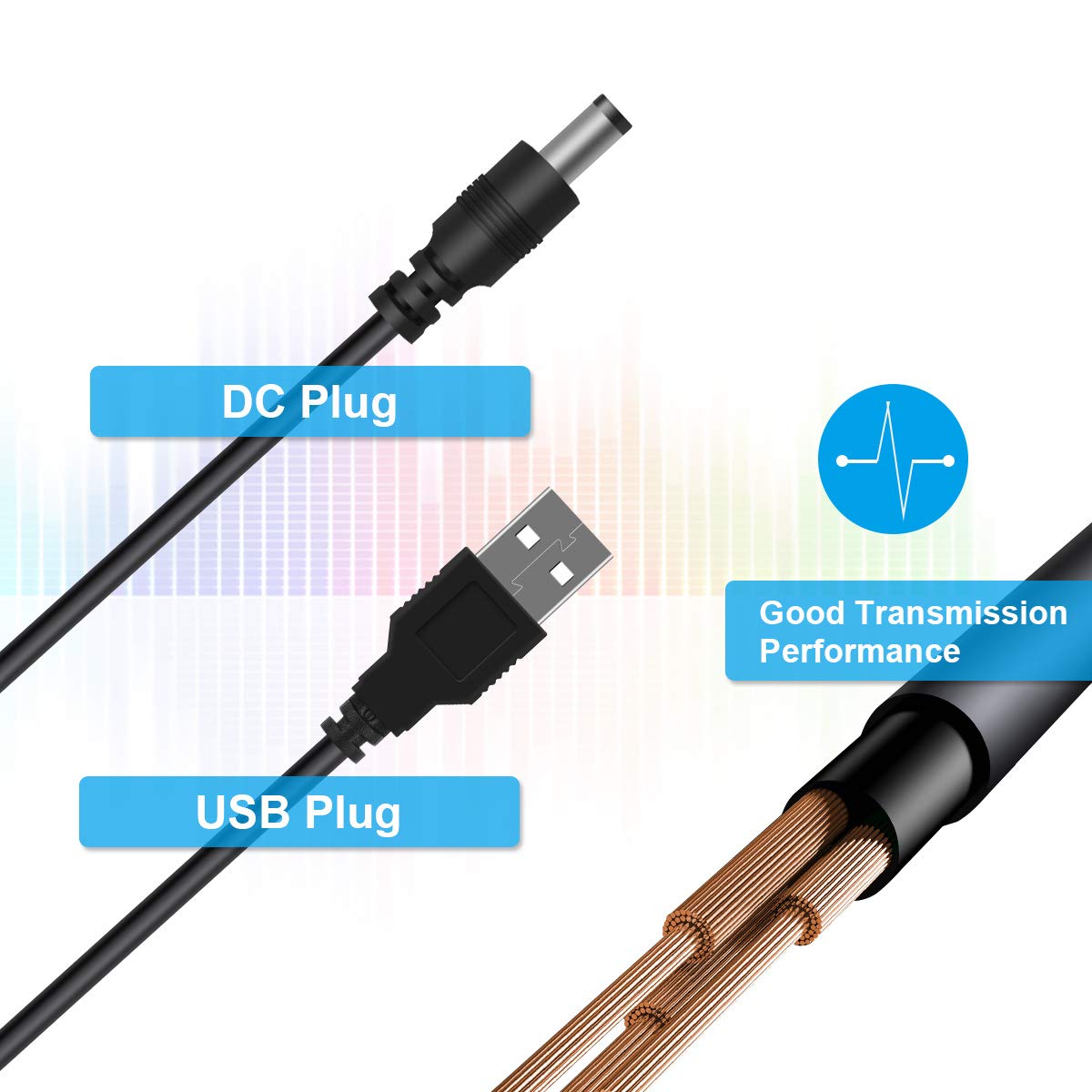 USB zu DC 5V Energie Kabel, Universal- DC 5,5x2,1mm Stecker Jack Ladekabel mit 11 Anschlüsse (6,4 x4.4, 6,3 x3.0, 5,5 x2.5, 5,5 x2.1,
