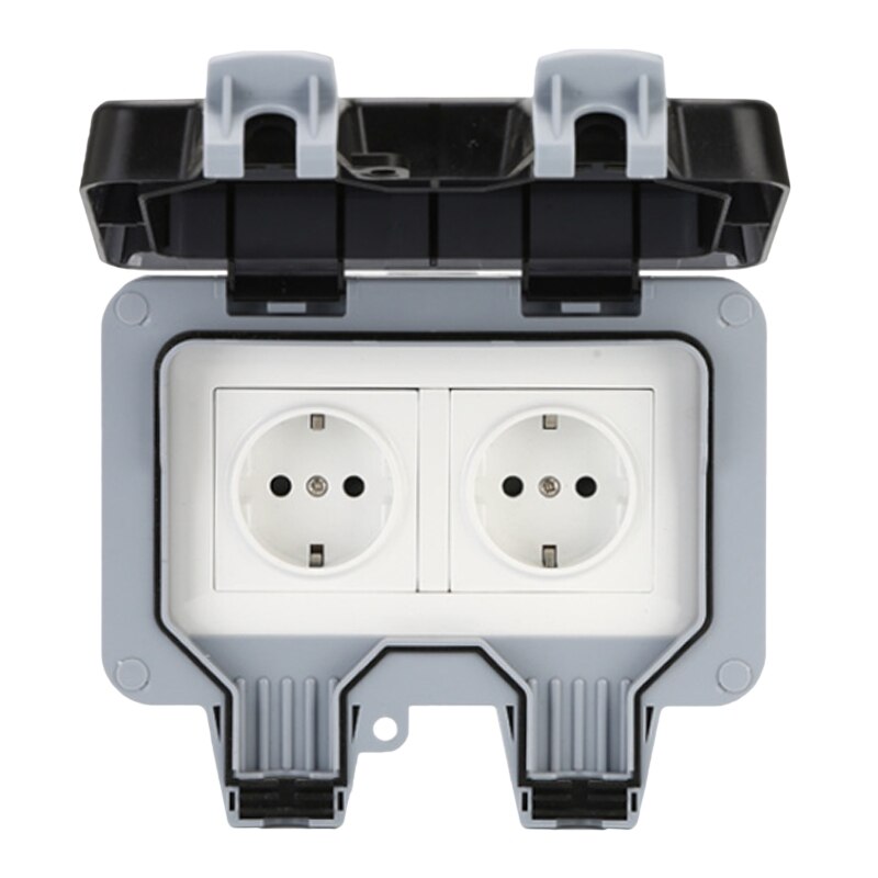 IP66 Weatherproof Waterproof Outdoor Wall Power Socket 16A Double EU Standard Electrical Outlet Grounded EU Plug