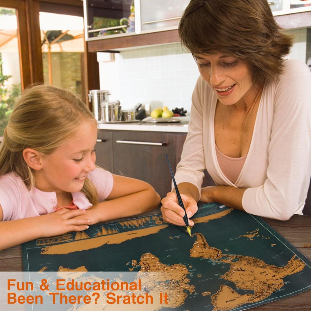 Scratch off World Map Mini Size 11.8x17 inch Gold Foil Layer with Poster Hanging Kit Room Home Office Decoration Wall Stickers