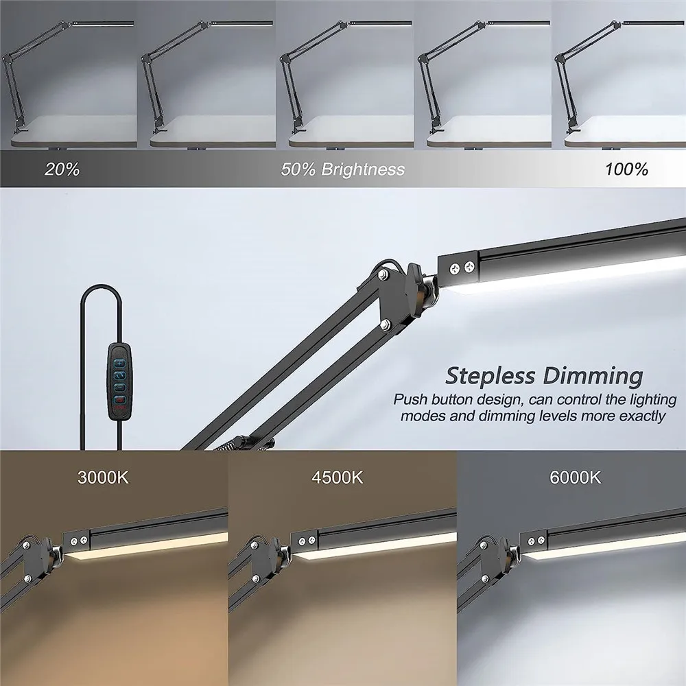 Study LED Table Lamp with Clamp School Computer Desk Lamps Folding Office Light 10 Brightness Dimmable