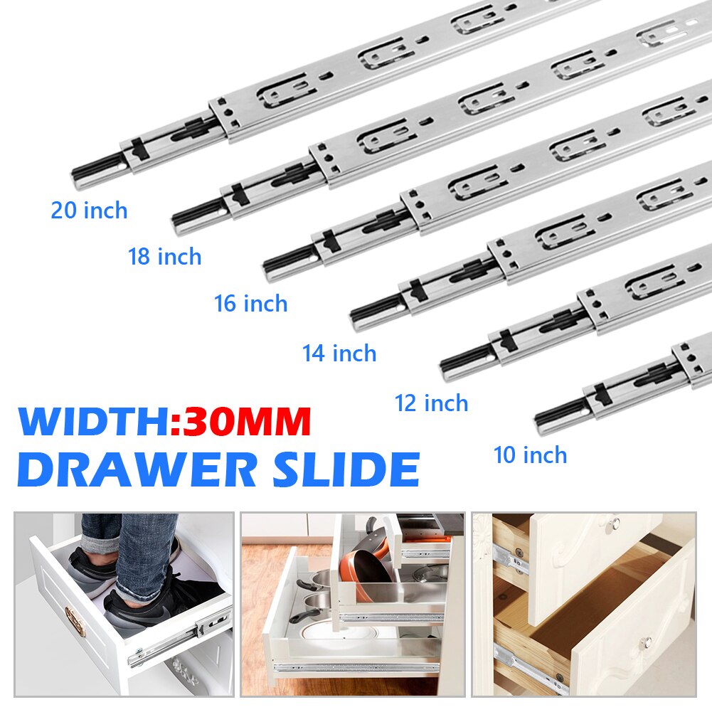 17/27/30 Wide Steel Ball Drawer Cabinet Runner Guides Groove Bearing Steel Slides Rails DIY 1 Pair Micro Guide Drawer steel