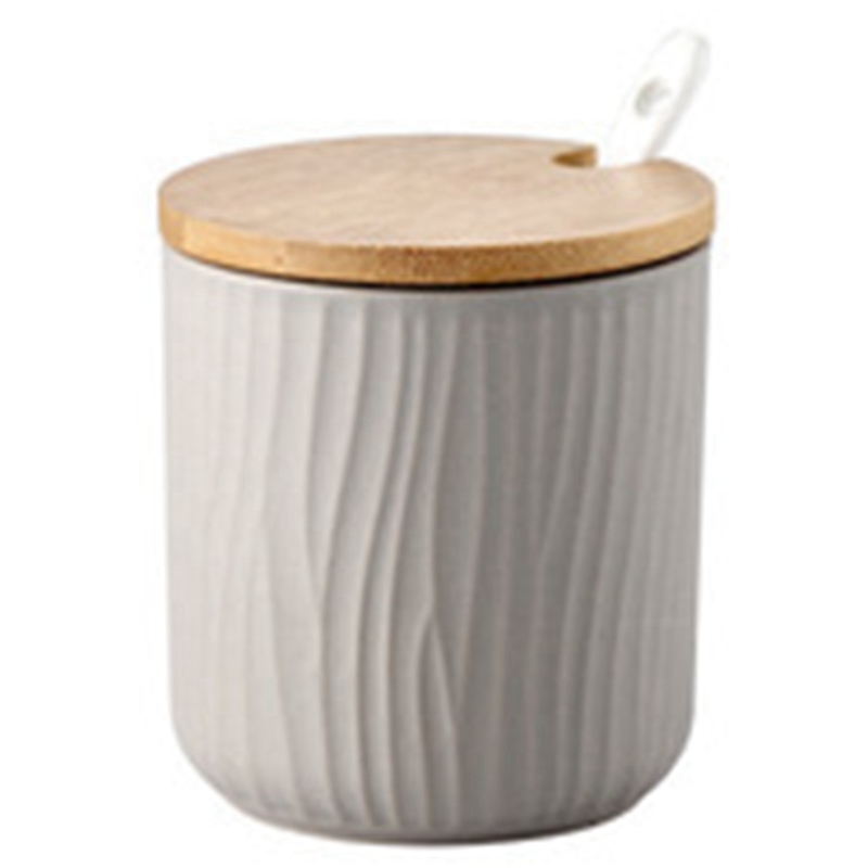nordisch Keramik Gewürz Topf mit Holz Deckel und Löffel Lagerung Container Gewürz Topf Keramik Gewürz Gestell