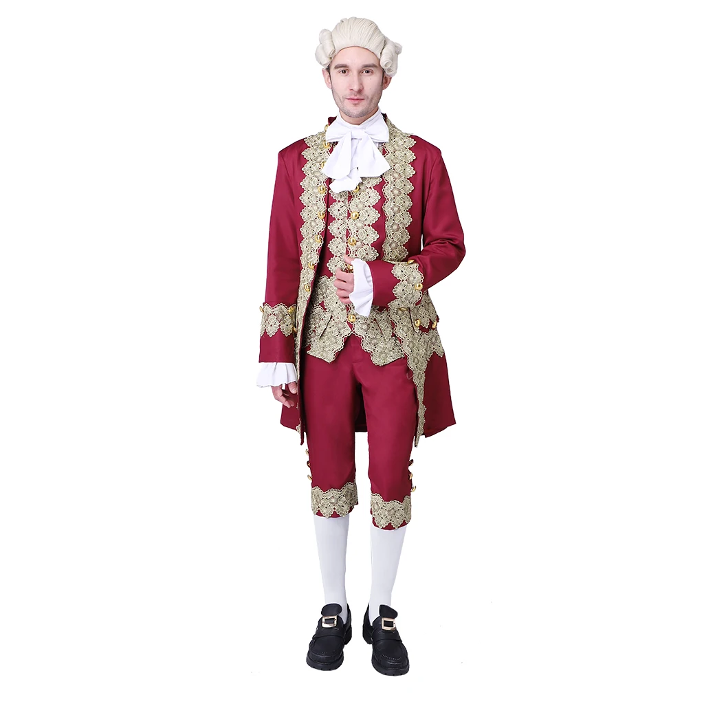 Viktorianisches Kostüm für Herren aus dem 18. Jahrhundert, Regency-Frack, Jacke, Marie-Antoinette-Kostüm, Anzug, Halloween, Partykleidung, Kostüm-Outfit: S / Rot