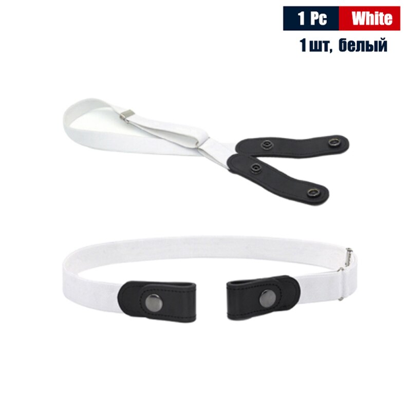 Cinturón elástico sin hebilla para hombre, sin hebilla, para pantalones vaqueros: White