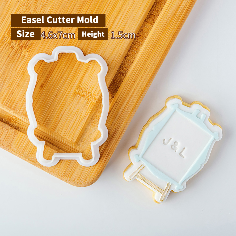 Cortadores de émbolo de galletas de cumpleaños para novio de boda, molde de pastel de Fondant, herramientas de decoración de pasteles de Sugarcraft, sello de galletas: Beige