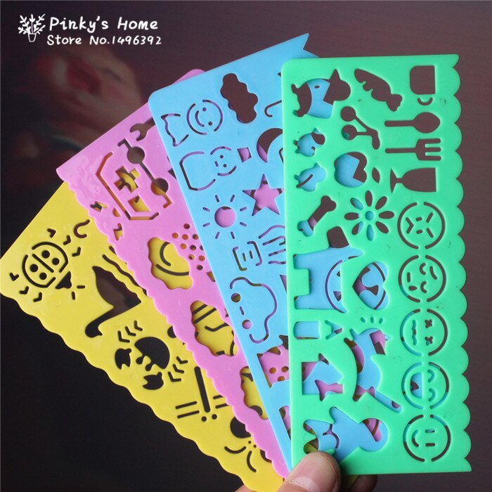 4PCS/SET DIY Cartoon Manual Drawing Board Painting Template Stencil Drawing Ruler for Kids