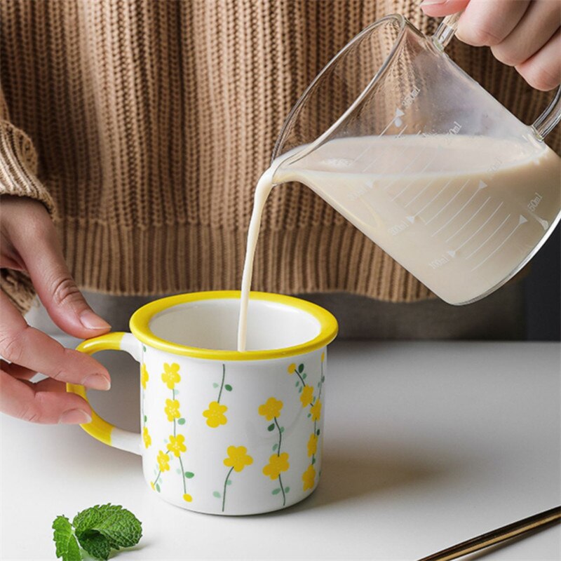 Nordic Ceramic Retro Coffee Mug Simple Small Flower Office Teacups Imitation Enamel Milk Juice Cup Household Drinkware
