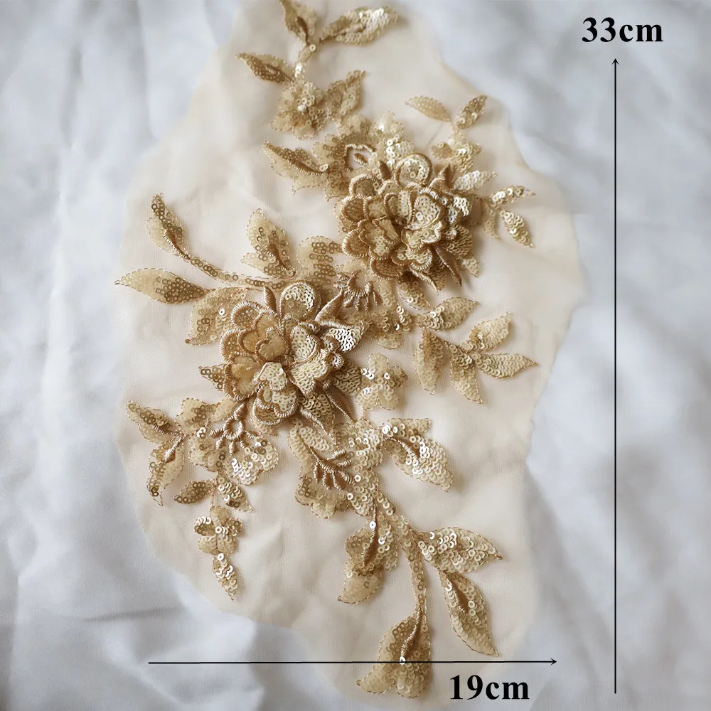 Lantejoulas bordadas flor aplique renda tecido guarnição gola de malha vestido de noiva de casamento remendo de costura vestido de festa decoração artesanato faça você mesmo