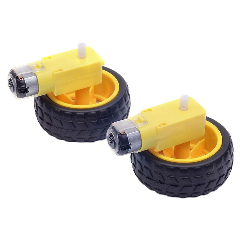 2Pcs Plastic Tire Wheel with Gear Motor Dual Shaft for Smart Car Robot Arduino (Pack of 2)