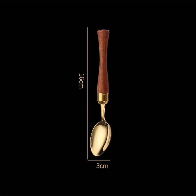 1 Pc Houten Handvat Roestvrij Staal Bestek Westerse Servies Servies Lepels Theelepels Vork Messen Thuis Keukengerei: Gold Teaspoon
