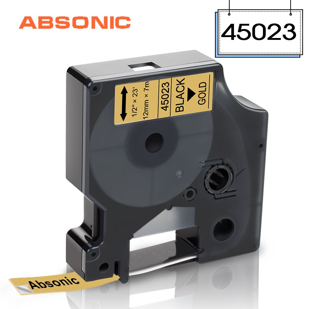 Absonic 1PCS 45014 Blue on White 12mm Label Tape Mixed Colors for DYMO D1 45013 Tapes for DYMO LabelManager 160 280 Label Maker: Black on Gold