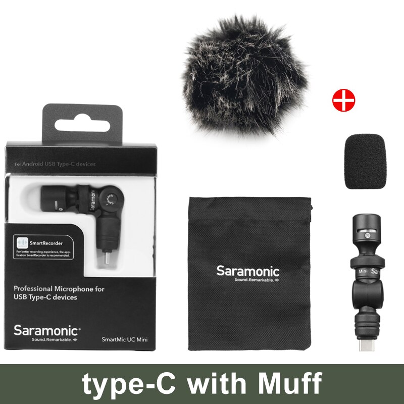 Saramonic smartmic di mini / uc mini mikrofon lyn / type c jack til iphone android smartphone taleopptak vlog mic: type-c med muff