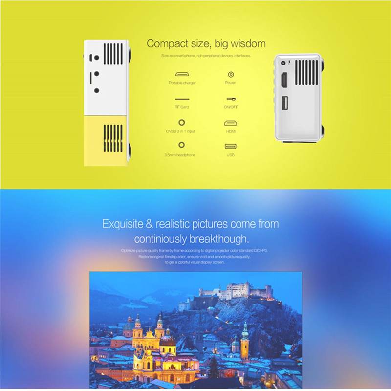 LCD LED Projector 400-600 Lumen 1080P AV USB SD Card Mini Pocket Beamer Home Theater Children Education Office Cinema