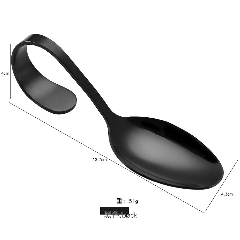 1 Pcs 304 Stainless Steel Hotel Buffet Kitchen Curved Handle Dessert Soup Spoon Cutlery Kitchen Accessories Drinking Tools: Black