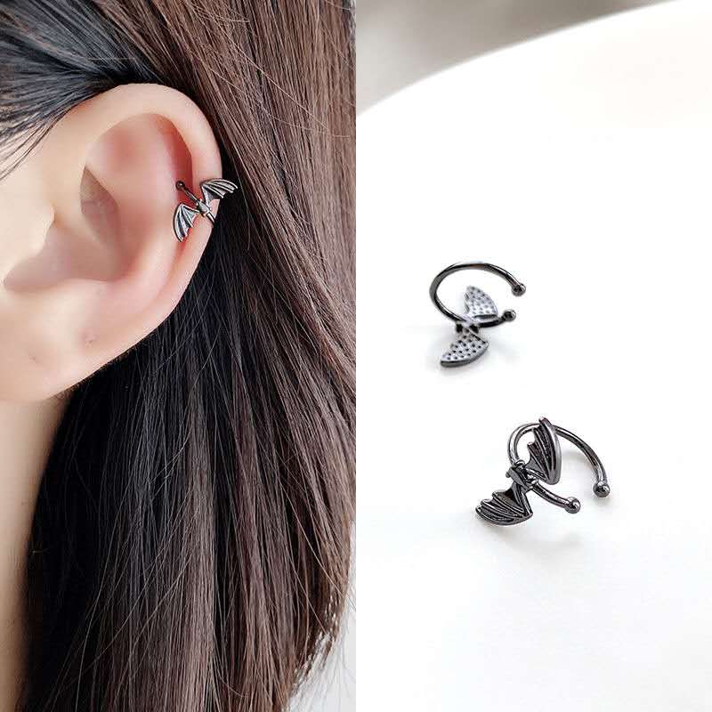 Trend Oorbellen Voor Vrouwen Black Bat Geen Doorstoken Eenvoudige Oor Clip Hip Hop Gothic Mannen Ear Bone Clip mode Halloween Oorbel